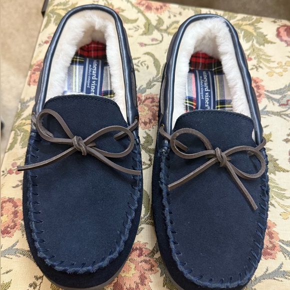 NWT Mens VINEYARD VINES Nautical Navy Blue Shearling Slippers - Picture 1 of 4